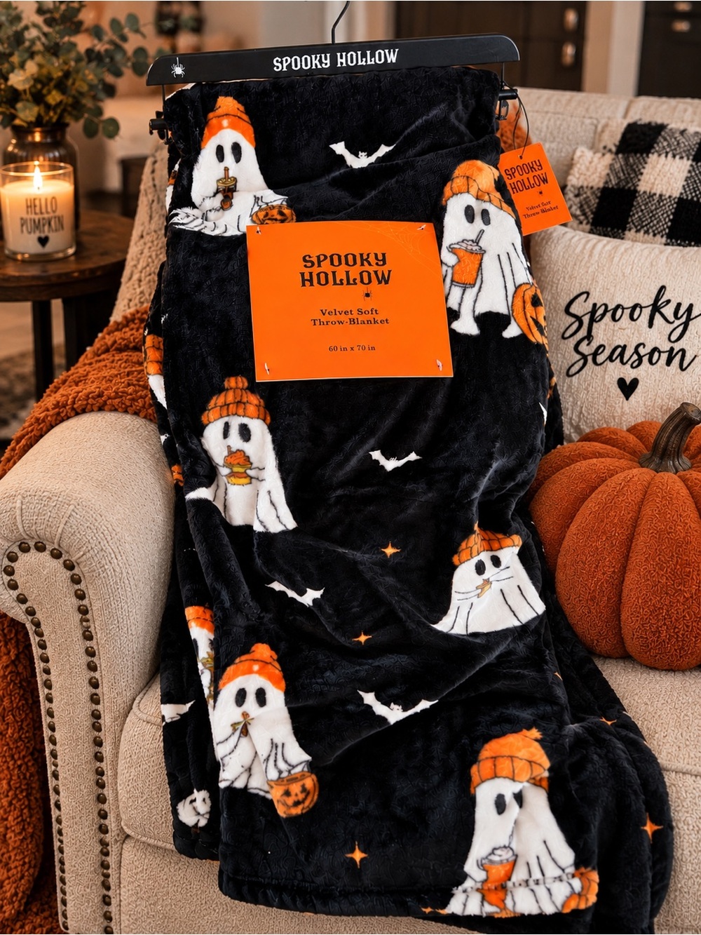 Viral 🎃 ghost drinking pumpkin spice latte oversized throw